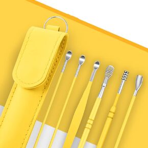 Ear Wax Removal, Ear Cleaner, Ear Pick,Ear Cleaning Kit, Ear Curette,Stainless Steel Ear Pick Set, Professional Ear Wax Remover with Portable PU Bag 6Pcs (Purple)