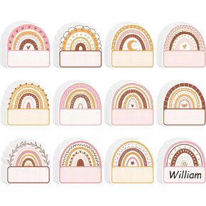 Whaline 120Pcs Boho Rainbow Name Tag Stickers for Students Back to School Colorful Nameplate Stickers Classroom Bulletin Board Decoration Label Stickers for School Desk Wall Message Board, 12 Designs