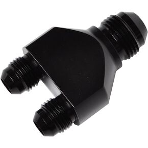 Aluminum Y Block Splitter Fuel Fitting Male -6 AN In Male -6 AN Out， Black
