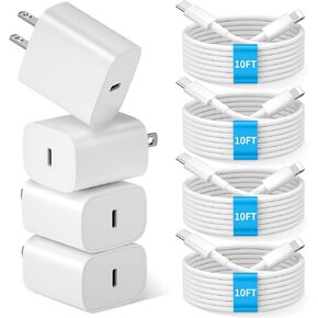 [4 عبوات] شاحن سريع لشاحن i.Phone للشحن السريع، شاحن حائط 20 وات PD USB C مع كابل شحن سريع 10 أقدام لشاحن i.Phone شاحن سريع لهاتف i.Phone 14 13 12/Pro Max/11/Xs/XR /SE/i.Pad in Kuwait