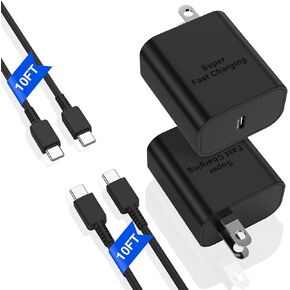 10ft Super Fast Type C Charger 45W, USB C to C Wall Charging Block Plug and Long Android Type C Phone Charger Cable Cord for Samsung Galaxy S24/S23 Ultra/S23+/S22/S22 Ultra/S22 Plus/S21/Note 20/Note10