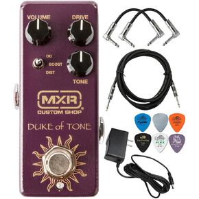 MXR CSP039 Duke of Tone Overdrive Guitar Effects Pedal Custom Shop with Tonebird 9V Power Supply Patch Cable, Picks, Instrument Cable Bundle