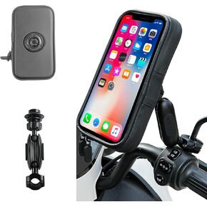 حقيبة مقاومة للماء للهاتف للدراجات النارية من SUNDAREE مع مشبك حامل مرآة من الألومنيوم، حامل هاتف دراجة نارية يدور بزاوية 720 درجة لهواتف iPhone 15 Pro Max/Plus و14 Pro Max والمزيد من الهواتف الذكية مقاس 4.7 بوصة إلى 6.8 بوصة in Kuwait