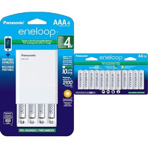 Panasonic K-KJ87M3A4BA Individual Battery Charger with Portable Charging Technology and 4AAA eneloop Rechargeable Batteries