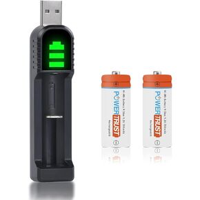 PowerTrust 1.2V 700mAh NiMH LR1 N Size Battery with LED USB Charger for N Rechargeable Battery, MN9100/E90/LR1