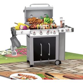 Liif BBQ Grill 3D Greeting Fathers Day Card, Pop Up Fathers Day Card, Birthday Card For DAD, Men, Husband, Brother, Boss, Friendship | With Message Note | Size 8 x 6 Inch