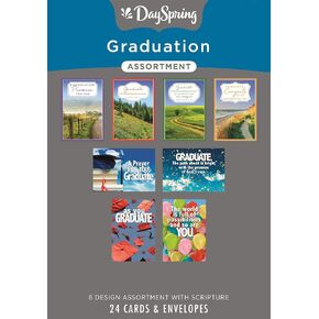 DaySpring - Congrats Graduate – Graduation – 8 Design Assortment with Scripture - 24 Bulk Boxed Cards & Envelopes (J4924)