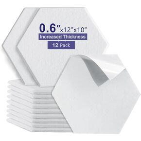 Shatex 12 Pack Thicker Hexagon Acoustic Panels,12"X10"X0.6" High Density Sound Absorbing Panels Reducing Noise and Improving Sound Quality,Suitable for Recording Rooms, Home Theaters and Office(White) in Kuwait