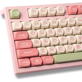 PBT Double-Shot 130pcs Keycap Set for Mechanical Keyboard, MOA Profile, Cozy Mood Theme,Compatible with MX-Clone Switches (Peach Pink)