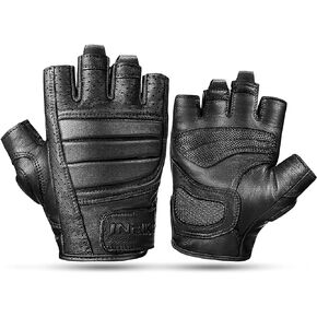 INBIKE Fingerless Goatskin Leather Motorcycle Gloves, Breathable Motorbike Gloves for Summer Small