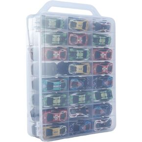 Storage Case Compatible with Hot Wheels, Matchbox Cars, Mini Toys, and Small Dolls - Double Sided Transparent Display Carrying Container Holder with 48 Compartments. (48(case only))