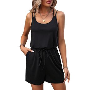 MakeMeChic Women's Summer Casual Sleeveless Tank Tops Romper High Waisted Loose Shorts Jumpsuit with Pocket