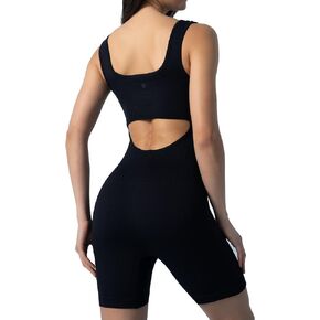 Lulucheri Women's Yoga Rompers Ribbed Seamless Bodysuit Cutout Back One Piece Workout Athletic Jumpsuit
