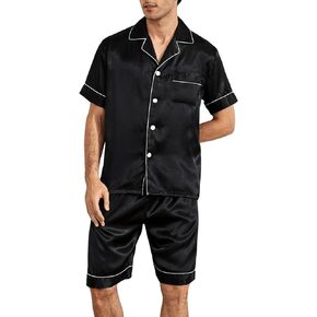 Milumia Men's Satin Pajamas 2 Piece Button Up Short Sleeve Shirt and Shorts Pj Set Sleepwear