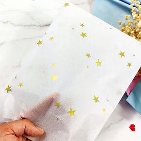 MORANTI Gold Star Bulk Tissue Paper Gift Wrap 25 Sheets 19.7" x 27.5" for Birthday wedding Gift Bags DIY Art Craft Wrapping Gift Tissue Paper (White Gold)