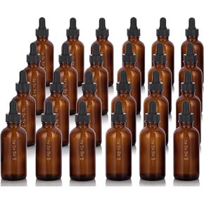 JUVITUS 2 oz / 60 ml Amber Glass Boston Round with Graduated Measurement Glass Dropper Bottle (24 Pack) + Funnel