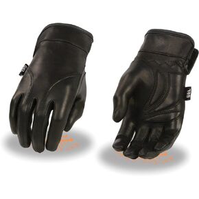 Milwaukee Leather MG7700 Women's Black Leather Gel Palm Lightweight Motorcycle Hand Gloves W/Open Wrist Expansion