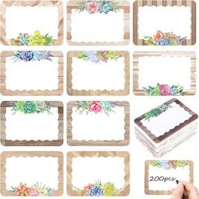 200 Pieces Rustic Bloom Name Tags Succulent Name Stickers Blank Name Labels for Classroom Greenery Student Name Labels Self Adhesive Decorative Labels Tags for School Office Supply