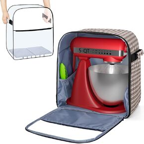 Yarwo Full-enclosed Dust Cover Compatible for KitchenAid Mixer 4.5-5 Quart, Visible Stand Mixer Cover Case with Pockets and Padded Bottom Board for Kitchen Accessories, Gray Dots