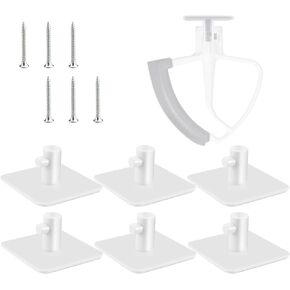 MARRTEUM 6Pcs Stand Mixer Attachment Holders, Kitchen Accessory Storage Organizer with Screw and Adhesive - Organizing Your Kitchen Appliances for Dough Hooks, Flat Beater, Wire Whip, Flex Edge Beater