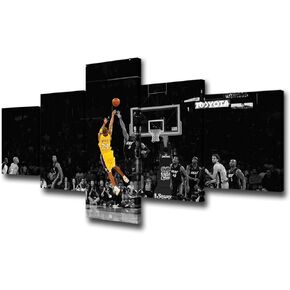 5 Panels Black and White Wall Art Lakers Player Kobe Bryant Wins Championship at Staples Center Painting for Living Room Decoration Canvas Prints Giclee Artwork Framed Ready to Hang, 50"Wx24"H in Saudi Arabia