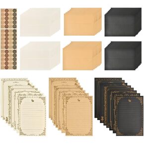 Antique Stationary Paper and Envelopes Set, 96 Sheets Vintage Stationary Papers 5"x7", 48pcs Envelopes, Old Fashion Looking Letter Sheets with Lines for Writing Printing