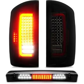 Tresound Tail Light + 3rd Brake Cargo Lamp for for 2007-2008 Dodge Ram 1500, 2007-2009 Ram 2500 3500, Third High Mount Stop Light Rear LED Taillight, 55277302AC 55277303AC