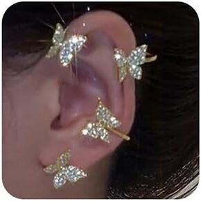 Missgrace 1 زوج أزياء مثير بريق حجر الراين فراشة الأذن الكفة أقراط خمر غير ثقب الأقراط الزفاف الذهب الأذن التفاف حفلة موسيقية بار أقراط مجوهرات للنساء الفتيات in Kuwait