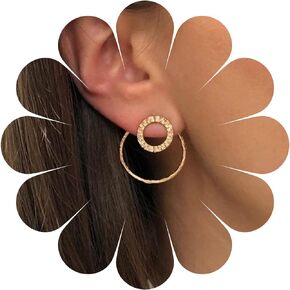 Andelaisi Boho Circle Ear Jacket Earrings Gold Circle Studs Earrings Vintage Circle Wrap Earrings Geometric Circle Front Back Earrings Jewelry for Women and Girls