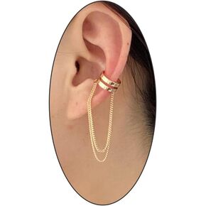 Silver Tassel Chain Ear Clip for Women Teen Girls 14k Gold No Piercing Cartilage Cuff Drop Dangle Earrings Layered Minimalist Wrap Earrings Jewelry