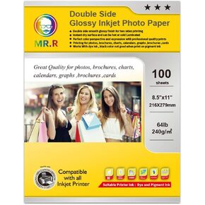 ورق صور نفث الحبر لامع مزدوج الجانب، 8.5 بوصة × 11 بوصة (حجم الحروف) × 100 ورقة، 64 رطل - 240 جرامًا للمتر المربع