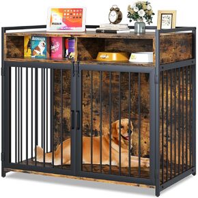 aboxoo Dogs Crate 32" Inches Furniture-Style Cages,Large Dog Kennels Indoor Use for Dogs,Heavy Duty Super Sturdy Dog Kennels with Storage and Anti-Chew(Rustic Brown)
