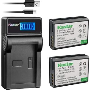 Kastar Battery (X2) & LCD Slim USB Charger for LP-E10, LC-E10 and EOS 1100D, EOS 1200D, EOS Rebel T3, EOS Rebel T5, EOS Kiss X50, EOS Kiss X70 DSLR Camera & Canon LPE10 Grip
