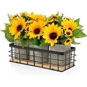 Yahallow Sunflower Artificial Plants Flowers Indoor, Sunflower Table Centerpiece Decor, Artificial Flower Arrangement Farmhouse Decoration for Home Bathroom Kitchen