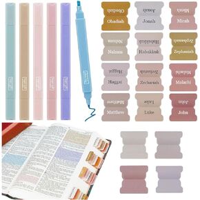 75 Bible Laminated Tabs Set (Including 9 Blank Labels) with 6 Pastel Highlighters, Netural Tabs for Bible Books Chapter, Bible Index Tabs for Bible Study Supplies Tool, Bible Gifts for Women&Men