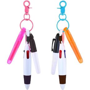 Mini Highlighter Nurse Pen Pack Set Nurse Pens for Badge Include Pink and Orange Tip Highlighter 2 Permanent Marker Pens and 2 Retractable Ball Pen with 2 Nursing Keychain Clip