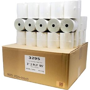 BuyRegisterRolls 2 Ply Carbonless Rolls (200 Rolls) 3 X 95 Feet Carbonless White/Canary Kitchen Printer Paper Rolls With Solid Tube Core