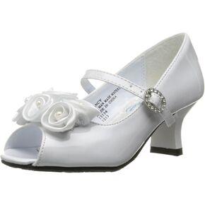 Swea Pea & Lilli Girl's Peep Toe Dress Shoe with Satin Flowers