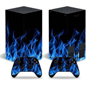 FOTTCZ Vinyl Skin for Xbox Series X Console & Controllers Only, Sticker Decorate and Protect Equipment Surface, Blue Fire