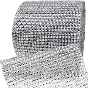 Bling Rhinestone Diamond Mesh Ribbon Wrap,Storystore Silver Acrylic Bling Diamond Wrap Ribbon for Wedding, Cake, Vase Decorations, Party Supplies (30Ft)