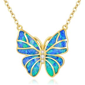 Aihpos 14K قلادة فراشة من الذهب الصلب للنساء - قلادة فراشة زرقاء أنيقة على شكل فراشة من الذهب الأصفر قلادة على شكل فراشة من العقيق الأزرق قلادة على شكل فراشة لها in Kuwait