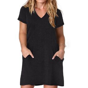 RITERA Plus Size Dresses for Women V Neck Casual Loose Pocket Short Sleeve Midi T Shirt Dress Summer Sundress XL-5XL 12W-28W