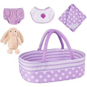 BABESIDE 5 Pcs Reborn Baby Doll Bassinet for 17-22 Inch Baby Dolls, Soft Baby Doll Crib Bed Accessories fit Newborn Baby Doll Girl, Purple