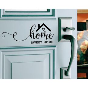 Home Sweet Home - ملصق من الفينيل - ديكور للباب الأمامي بتصميم على طراز المزرعة، هدية تدفئة المنزل، لافتة بسيطة فوق السرير، ديكور منزلي من الفينيل بوهو عصري، لافتة باب مريحة من الفينيل، بعرض 15 بوصة (أبيض)