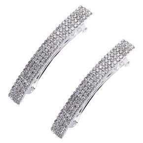 2Pcs Silver Sparkly Rhinestone Crystal Hair Clip French Design Bridal Fashion orgeous Bling Rhinestone Hair Clips Gorgeous Bling Rhinestone Hair Clips Ponytail Holder Side Clips，Clips and Barrettes