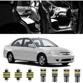 AWALITED 6pcs White Interior LED Lights Kit for 2001-2011 Honda Civic Sedan Coupe Super Bright LED Map Dome Cargo Replacement Light Bulbs