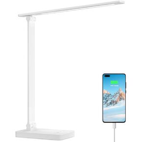 Lepro LED Desk Lamp with USB Charging Port Dimmable Home Office Touch Control Reading Table Lamp,3 Color Modes with 5 Brightness Level, School Dorm Room Essentials, Task Lamp, Sewing, Crafting, White