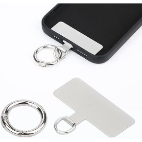 Phone Tether Patch, Universal Metal Phone Tether Tab with Spring Ring Lanyard Replacement Without Adhesive for Cell Phone (Silver)