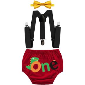 HIHCBF Dinosaur Theme Baby Boys First Birthday Cake Smash 3Pcs Outfits Diaper Cover Suspenders Bow Tie Baby Shower Costume