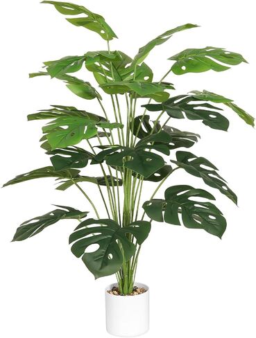 28" Artificial Palm Plant Indoor Plant Tall Fake Tropical Paradise Palm Tree in White Pot with Real Bark Design Faux Areca Palm Tree for Home Office Living Room Farmhouse Modern Decoration in Saudi Arabia